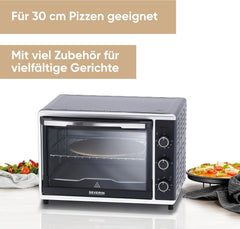SEVERIN Back- und Toastofen mit Umluftfunktion, Mini Backofen mit Grillrost, Backblech, Drehspie und Pizzastein, vielseitiger Heiluftofen mit 42 L Kapazitt, 1.800 W, schwarz, TO 2058