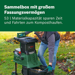 Bosch Turbinenhäcksler AXT 25 TC (2.500 W; geeignet für Holz und harte Gartenabfälle; inklusive Gartenhandschuhe; integrierte Fangbox 53 l; in Karton) – Edition