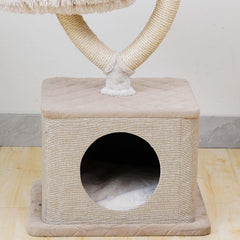 Fudajo Designer Kratzbaum in Zweigdesign 130 cm hoch, Katzenkratzbaum mit Plüsch und Sisal, Kletterbaum für Katzen, Katzenbaum mit Hängeliege