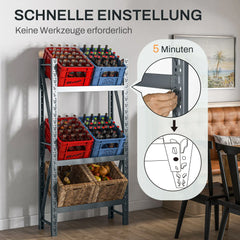 HOMCOM Getränkekistenregal für 6 Kisten – Stahl, 3 Ebenen, Grau