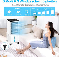 Klimagerät ohne Abluftschlauch, 12L 60W Klimaanlage Mobil mit 12H Timer, 3 Modus, 40dB, 120°Oszillation, Abnehmbare Wassertank, Fernbedienung, Leise Luftkühler Air Conditioner für Wohnung Zimmer Räume