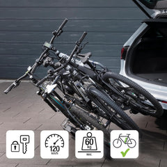 Fischer Kupplungs-Fahrradträger ProlineEvo 2, für 2 Fahrräder bis 60kg Nutzlast, E-Bike geeignet, vormontiert, abschließbar, faltbar