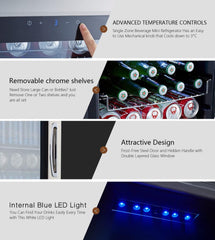 Kalamera Getränkekühlschrank, Bierkühlschrank mit Touch-Bedienfeld, 3-18°C Kühlzone, Flaschenkühlschrank 86 Liter, Blaue LED-Innenbeleuchtung, 41 dB, KRC-86GE