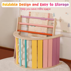 Dreieck-Set mit Kissen, 5-in-1 Montessori-Kletterset, faltbar, Kletter-Indoor-Spielplatz-Set für Kleinkinder, Holz-Kletterspielzeug mit Rampe und Kletterbogen für Kinder (Holzfarbe)