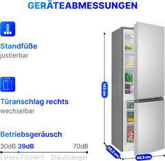 Bomann Fridge-Freezer KG 320.2, 143 cm High, Fridge-Freezer with 175 Litre Capacity, 3 Shelves and 3 Drawers, Door Stop Replaceable, Quiet Fridge-Freezer 39 dB, Black