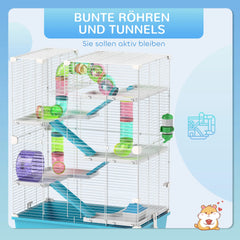 PawHut Hamsterkäfig Kleintierkäfig 6 Etagen Röhrensystem Doppel-Turm