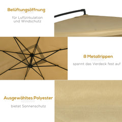Outsunny Ampelschirm Gartenschirm mit Moskitonetz Handkurbel