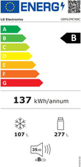 LG GBP62MCNBC, Klasse B, 384 L, Kühl-/ Gefrierkombination, Frische Features, Kühlschrank mit Gefrierfach und Innendisplay, DoorCooling+, LINEARCooling, 59,5 x 203 x 67,5 cm ꟷ Matte Black