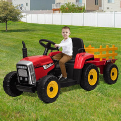HAUSPROFI 12V 3-Gang Kinder Elektroauto mit Anhänger, Elektro Traktor 2 Fahrmodi, 2,4G-Fernbedienung, Kinder Traktor LED-Licht, Bluetooth, Musik, USB, Elektrischer Traktor für kinder ab 3 Jahren, Grün
