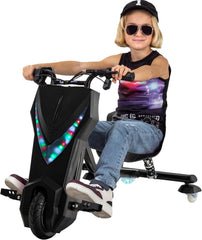 Actionbikes Motors Kinder Elektro Driftscooter | 𝟐𝟓𝟎 Watt Motor - Drift Cart 360°- 3 Geschwindigkeitsstufen - LED-Beleuchtung - Sitz verstellbar - Bluetooth - Drift Kart - Drift Auto (Space Purple)