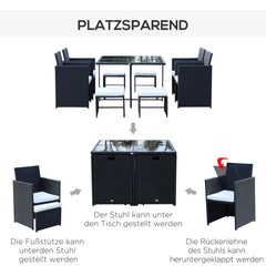 Outsunny Polyrattan Gartenmöbelset 9-tlg. platzsparend wetterfest