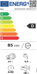 Beko BDFN26420W b300 freistehender Geschirrspüler, unterbaufhig, Platz für 14 Magedecke, Pro Inverter Motor, TrayWash, HygieneIntense, 6 Programme, WaterSafe+, Wei