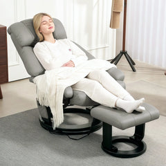 HOMCOM Relaxsessel Grau mit Massage, Liegefunktion & Fußhocker, Kunstleder