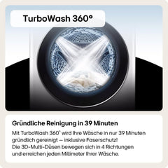 LG F4WV7080, Klasse A, Frontlader-Waschmaschine 8 kg, 1400 U/Min, AI Direct Drive, Wi-Fi, Tiefenreinigung mit Dampf, Große Kapazität, TRIPLE A, Außentür aus Sicherheitsglas, 62 x 60 x 85 cm ꟷ Weiß