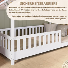 Crazy Pine Hausbett mit Schubladen 200x90 cm – Kinderbett aus Naturholz mit Rausfallschutz – Montessori Bodenbett mit zusätzlichen Stauraum und und Abnehmbarer Barriere - Crazy House