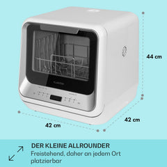 Klarstein ia Mini Geschirrspüler, Spülmaschine mit Platz für 2 Maßgedecke, 6 Programme, 5 L Wasser benötigt, LED-Display, Touch, Tischgeschirrspüler inkl. Zubehör, schwarz