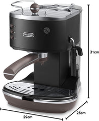 De'Longhi Icona Vintage ECOV 311.GR – Espresso Siebträgermaschine im RetroLook, Espressomaschine mit manuellem Milchaufschäumer, für Kaffeepulver oder ESE Pads, 1,4 l Wassertank, grün