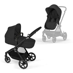 CYBEX Gold Kinderwagen EOS Lux 2-in-1 mit Babyschale Aton B2 i-Size und Babyschalen-Adapter, Reisesystem, Ab Geburt bis 22 kg (ca. 4 Jahre), Moon Black (Schwarz)