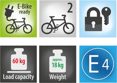 EUFAB 12010LAS Fahrradträger POKER-F, E-Bike geeignet, komplett vormontiert, Diebstahlschutz, für 2 Fahrräder, für Anhängerkupplung, Schwarz, 142 x 70 x 58 cm