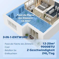 HOMCOM mobile Klimaanlage 3in1 9000BTU Timer Fernbedienung