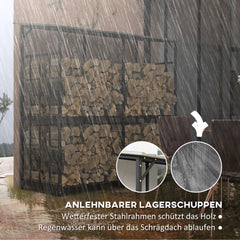 Outsunny Kaminholzregal 1,17 m³ mit Abdeckung, Schwarz