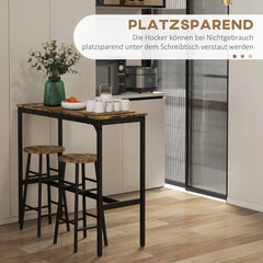 HOMCOM Bartisch-Set 3-tlg. platzsparend mit Fußstütze Industriedesign