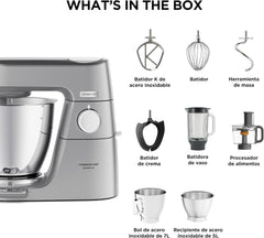 Kenwood Titanium Chef Baker KVL85.424SI Küchenmaschine mit integrierter Waage, inkl. 4-teiligem Patisserie-Set, 7 L und 5L Rührschüssel, stufenloser Geschwindigkeitsregler, 1200 W, Silber