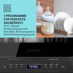 Klarstein ia Mini Geschirrspüler, Spülmaschine mit Platz für 2 Maßgedecke, 6 Programme, 5 L Wasser benötigt, LED-Display, Touch, Tischgeschirrspüler inkl. Zubehör, schwarz