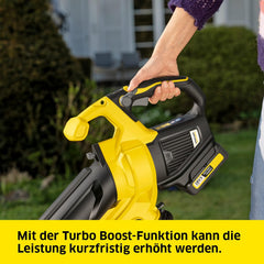 Kärcher 18 V Akku-Laubbläser und -sauger BLV 18-200 Battery Set, inkl. 18 V/2,5 Ah Akku und Schnellladegerät, mit Mulchfunktion, Luftgeschwindigkeit: 200 km/h, Fangsackvolumen: 45 l, Gewicht: 3,5 kg