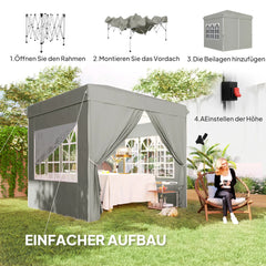 Outsunny Faltpavillon 2,5×2,5 m mit UV-Schutz & Seitenteilen
