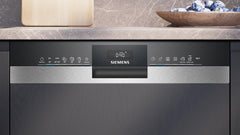 Siemens SN43ES14VE, iQ300 Smarter Geschirrspüler, Unterbau-Spülmaschine mit Besteckschublade, 60 cm, automatische Türöffnung dank autoOpen dry, besonders leise mit iQdrive-Motor, aquaStop, Edelstahl
