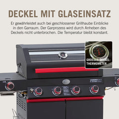RÖSLE Elektrogrill BBQ-Portable Videro E2-P, tragbarer Tischgrill mit 2 Brennern, Warmhalterost und Deckel mit Glaseinsatz, pulverbeschichteter Stahl, schwarz/silbern