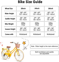 Glerc Missy 20 24 26 Zoll Mädchen City 6-Gang Hybrid Cruiser Fahrrad mit Weidenkorb für Jugend über 6-Jahre alt, mehrere Farben
