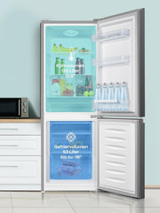 Heinrichs Fridge Freezer Combination 175 Litres, Cooling Volume 122 L, Freezer 53 L, LED Interior Lighting, Fridge Door Hinge, Changeable, Quiet 39 dB, Large Freezer Boxes, 7 Temperature Levels, inox