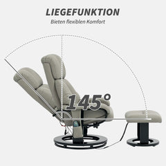 HOMCOM Relaxsessel Grau mit Massage, Liegefunktion & Fußhocker, Kunstleder