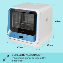 Klarstein ia Mini Geschirrspüler, Spülmaschine mit Platz für 2 Maßgedecke, 6 Programme, 5 L Wasser benötigt, LED-Display, Touch, Tischgeschirrspüler inkl. Zubehör, schwarz