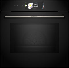 Bosch HMG7361B1, Serie 8 smarter Einbau-Backofen mit Mikrowellenfunktion, 60 x 60 cm, Made in Germany, Schwarz, Air Fry, Digitaler Bedienring, Touchdisplay, Automatikprogramme, Reinigungsunterstützung