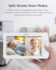 Comfyer Split-Screen Babyphone mit 2 Kameras, 7 HD 720P Video Babyphone ohne WLAN mit Halterung, IR-Nachtsicht Weitwinkelobjektiv Vox-Modus 2-Wege-Audio 960 Fuß Reichweite Videoüberwachungsgeräte