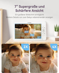 Comfyer Split-Screen Babyphone mit 2 Kameras, 7 HD 720P Video Babyphone ohne WLAN mit Halterung, IR-Nachtsicht Weitwinkelobjektiv Vox-Modus 2-Wege-Audio 960 Fuß Reichweite Videoüberwachungsgeräte