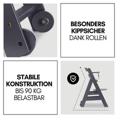 hauck Hochstuhl Beta+ Newborn Set Premium Dark Grey - Babyhochstuhl Set ab Geburt mit Neugeborenen Aufsatz Bouncer, Sitzpolster und Essbrett - Dark Grey