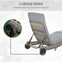 Outsunny Sonnenliege Polyrattan verstellbar mit Rollen grau