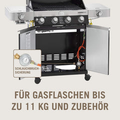 RÖSLE Elektrogrill BBQ-Portable Videro E2-P, tragbarer Tischgrill mit 2 Brennern, Warmhalterost und Deckel mit Glaseinsatz, pulverbeschichteter Stahl, schwarz/silbern