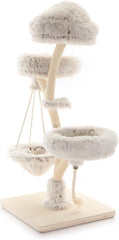 Fudajo Designer Kratzbaum in Zweigdesign 130 cm hoch, Katzenkratzbaum mit Plüsch und Sisal, Kletterbaum für Katzen, Katzenbaum mit Hängeliege