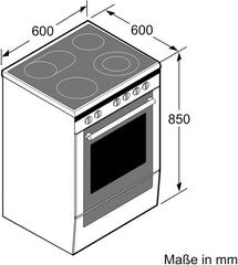 Bosch HKR39C250 Serie 4 Elektro-Standherd, 60 cm breit, EcoClean Direct Reinigungshilfe, 3D Heißluft Backen auf 3 Ebenen, LED-Display-Steuerung, erweiterbare Kochzone für großes Kochgeschirr