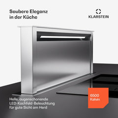 Klarstein Downdraft-Dunstabzugshaube, Versenkbare Abzugshaube, Leise Dunstabzugshauben mit Filter, Dunstabzugshaube 60cm, Umluft/Abluft Dunsthaube mit 10 Stufen, Dunstabzug 576 m³/h Luftstrom