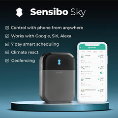 Sensibo Sky, kabellose e Steuerung für Klimaanlagen. Schnelle & einfache DIY-Installation. Komfort dank energieeffizienter Thermostat-Control-App. Kompatibel mit Google, Alexa & Siri