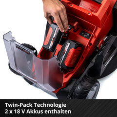 Einhell Akku-Rasenmher GE-CM 36/36 Li Kit Power X-Change (36 V, 36 cm Schnittbreite, bis 400 m, Brushless, 40L Fangkorb, 25-75 mm Schnitthhe, inkl. 2x 4,0 Ah Akku + 2x Ladegert)