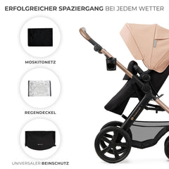 Kinderkraft MOOV2 AIR Kinderwagen 3 in 1 Kinderwagenset bis 26 kg mit Kindersitz I-SIZE 40-75 cm, Buggy Funktion, Liegeposition verstellbar, Große ausziehbare Verdeck, Aufblasbare Räder, Schwarz