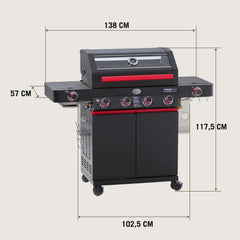 RÖSLE Elektrogrill BBQ-Portable Videro E2-P, tragbarer Tischgrill mit 2 Brennern, Warmhalterost und Deckel mit Glaseinsatz, pulverbeschichteter Stahl, schwarz/silbern