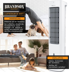 Brandson - Luftkühler mit Wasserkühlung 5 in 1 - Verdunstungskühler, Luftbefeuchter, Ventilator & Luftreiniger, mobile Klimaanlage ohne Abluftschlauch - Preisträger 2025 - leise - 5L Wassertank
